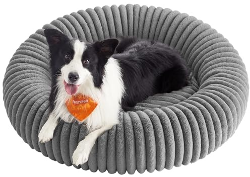 Feandrea Cama para Perros, Cama Extra Grande para Gatos, 100 cm de Diámetro, Cama para Mascotas, Cojín Lavable, Acolchado Suave, Antideslizante, Gris Paloma, PGW306GD01