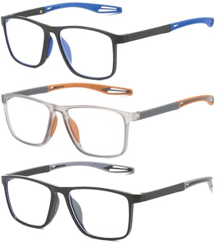 YSAOAKA 3 Pares Gafas de Lectura Deportivo Gafa para Presbicia Mujeres y Hombres Ultraligeras Anteojos de Lectura Gafas TR90 anti luz azul 2.0 Montura Rectangular Cómodo Trabajo