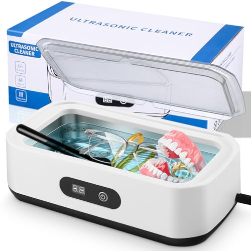 Nettoyeur Ultrasons, 49kHz Nettoyeur Bijoux à Ultrason, 650ML Appareil De Nettoyage De Lunettes avec 5 Réglages de Temps, Ultrasonic Cleaner pour Bijoux, Dentier, Montres, Lunettes, Tête de Rasoir