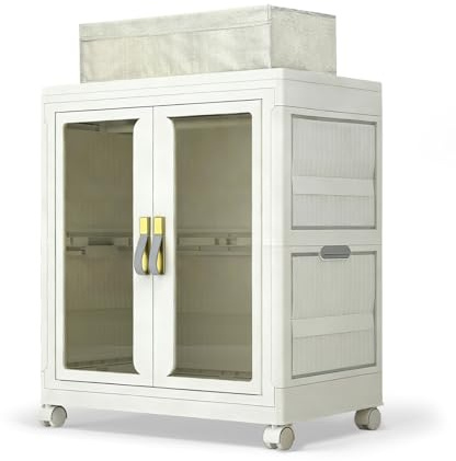 Large Closet Armoire for 18 Doll Clothes & Accessories - Foldable, Stackable, Organizer Wardrobe Cabinet with Mysterious Gifts 10Pcs, Hanging Rod, Magnetic Doors, Lockable Wheel, and Extra Canvas Bin