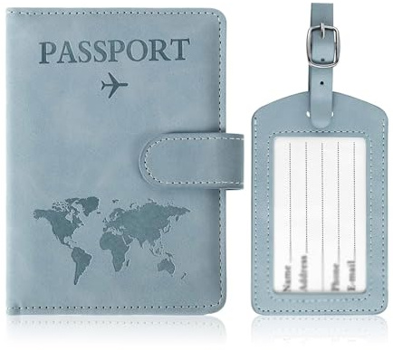 OUFEIJIA EUR Set di portapassaporto e targhetta for bagaglio in pelle PU, custodia for passaporto, for con blocco RFID, accessori da viaggio essenziali Design compatto