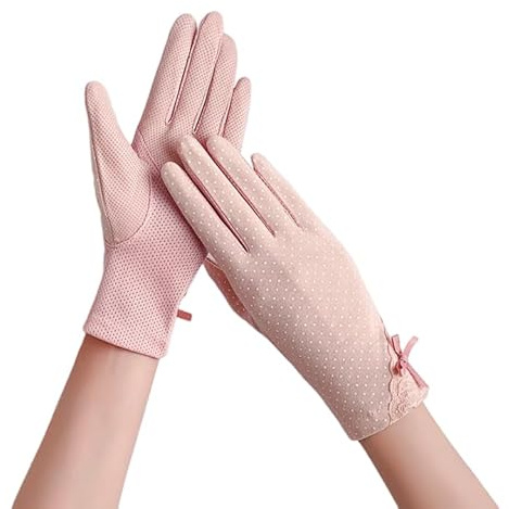 JIAHG Women Summer Sun Protection Gloves Thin Outdoor Ice Silk Lace Non-slip Driving Cycling Gloves Touch Screen UV Protection Gloves for Travel Hiking Breathable, Quick Dry