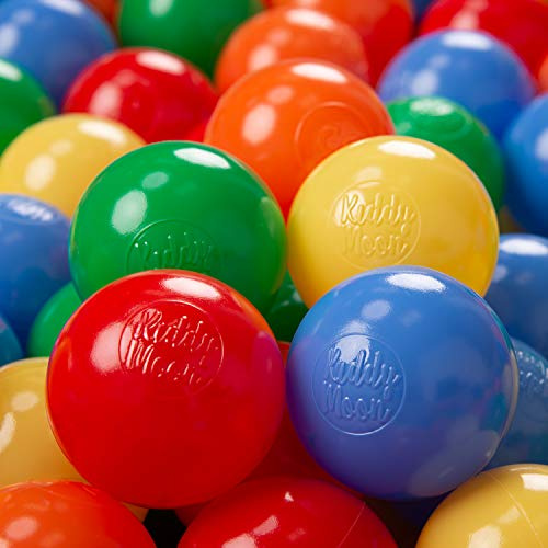 KiddyMoon 100/6Cm ∅ Balles Colorées Plastique pour Piscine Enfant Bébé Fabriqué en EU, Jaune/Vert/Bleu/Rouge/Orange