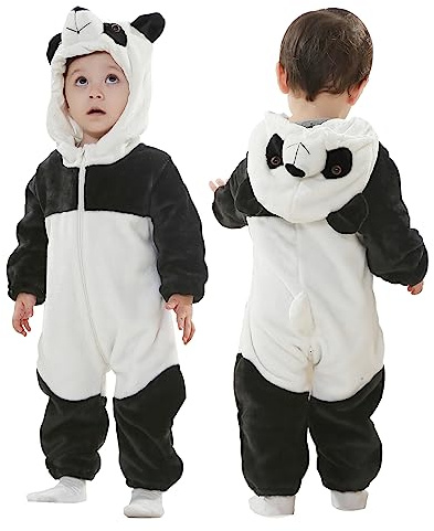 Doladola Babysparkdräkt för pojke och flicka, djurhuva, onesie, småbarn, overall, höst- och vinterkläder(2-3 år,panda)