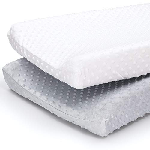 The Peanutshell Baby Girl or Boy Changing Pad Covers Set of 2 - Ultra Soft, Plush Baby Cover - Fits Standard Changing Table Pads, Durable, Machine Washable Sheets - Grey & White Minky