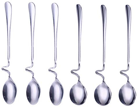 LEZED Cuillère à Miel et Confiture en Acier Inoxydable - Couverts Spirale au Design Ondulé pour Café, Long Drink, Latte Macchiato, Glace - 6 Pièces
