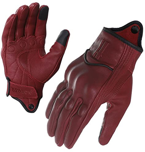 Harssidanzar Guanti da moto da donna in pelle di capra con dita intere, per touchscreen, GL016, Oxblood, taglia M