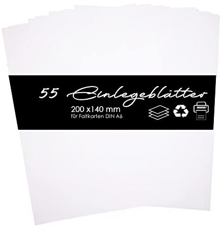Paper24 Einleger Einlegeblätter in Weiß für Faltkarten Ideal zum Bedrucken oder Beschreiben (für A6 inWeiß, 50)