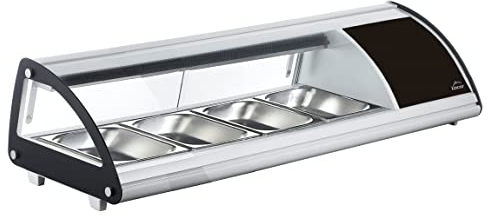 Lacor - 69605 - Vitrina Refigerada, Expositor de Alimentos, Cristal y Acero Inoxidable, Capacidad: 4xGN 1/3, 160 W, Termostato Regulable: 0ºC - 12ºC
