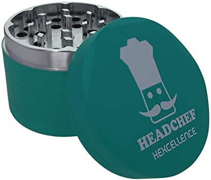 Headchef Hexcellence Silk Touch - Macinino per erbe aromatiche in metallo, con setaccio, 4 pezzi, 55 mm (verde acqua)