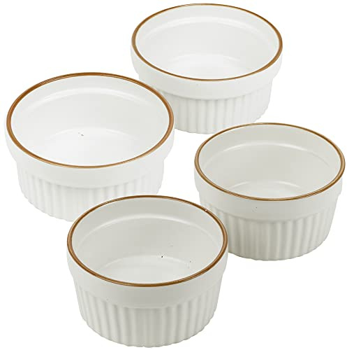 200ml or 290ml Round Ceramic Bakeware Oven Safe Souffle Dishes for Dessert Pudding Creme Brulee (4 x 200ml Dishes)