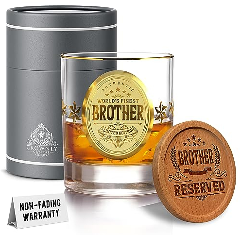 CROWNLY CRYSTAL® Personalised Whiskey Glass Gift for Brother Birthday Gifts from Sister Whiskey Gifts for Men