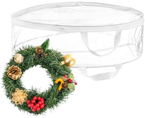 Teksome Bolsa de almacenamiento para guirnaldas de corona de Navidad, contenedor de almacenamiento transparente para coronas, cajas redondas de corona de Navidad para decoraciones navideñas