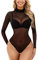 Letcdfer Damen Body - Sexy Sheer Mesh Langarm, Durchsichtiger Netzstoff-Bodysuit, Tops Unterziehbody Langarmbody für Frauen