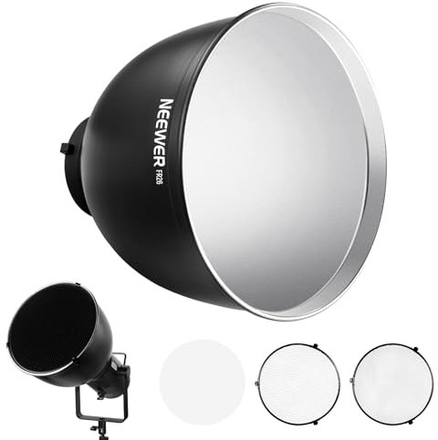 NEEWER 10.4″/26.5cm Reflectore Enfoque Medio Montaje Bowens con 15°/30° Honeycomb Grids y Tela Suave, 45° Pantalla Difusora Compatible con Godox NEEWER Estudio Strobe Flash Speedlite, FR26