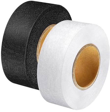 POHOVE 2 Rolls 64mx2cm Wonder Web Hemming Tape, Iron On Hem Tape, Hemming Tape for Splicing Fabrics, Trousers, Curtains, Clothes(COLOUR:Black+White)
