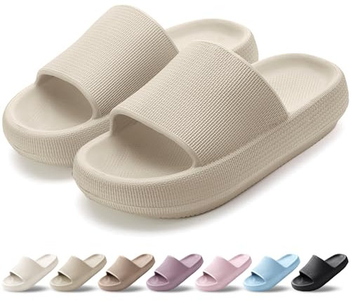 HEOAARG Badelatschen Herren Damen Rutschfest Badeschlappen Wolke Weich Schlappen Slippers Sommer Pantoletten Badesandalen Cozislides Flip Flops Innen/Außen，Khaki，39-40 EU
