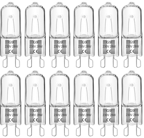 Liuyife 12 Pezzi Lampadine Alogene G9 28W Dimmerabile, 370LM Bianco Caldo 2700K 230V, Lampadina G9 Trasparente per Forno, Forni a Microonde, Applique