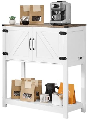 VEVOR Coffee Bar Cabinet, 31.5 x 13.8 x 34.6 in Farmhouse Coffee Bar Cabinet with 3-Tier Storage, Table with Magnet Doors, Farmhouse Sideboard Buffet for Living Room, Entryway