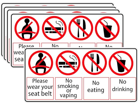 Lot de 5 autocollants de sécurité « No Eating No Drinking No Smoking » - 7,6 x 15,2 cm - Autocollants de fenêtre d'avertissement de sécurité pour véhicules - Panneaux alimentaires et boissons