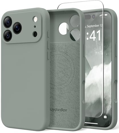 SuydanBox Magnetic for iPhone 17 Pro Max Case, Compatible with MagSafe, [Full Camera Protection][Screen Protector] Silicone Shockproof Protective Phone Case for iPhone 17 Pro Max 6.9, Calke Green