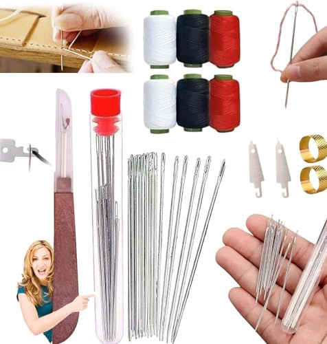 Puasok Juego De Herramientas De Costura De 37 Piezas,agujas de coser a mano, set de costura para manualidades DIY con agujas, hilo, enhebrador, descosedor y dedal (37 PCS)