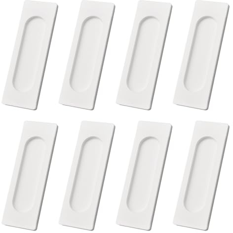 MOROBOR Poignées de porte coulissante autoadhésives rectangulaires, lot de 8 poignées en alliage d'aluminium encastrées pour portes de grange coulissantes, armoires et tiroirs (Blanc, 100 mm)
