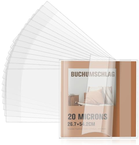 12 Stück Buchumschläge Schulbücher Höhe 26,5 x 54 cm Transparent PVC 200µ Buchhülle mit Kantenschutz Sparpack für Schüler Bücherliebhaber