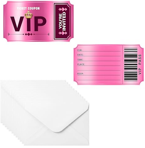 12 Set VIP Invitations Double Sided Movie Birthday Party Invitation Cards with Envelopes for Girls Ladies Women
