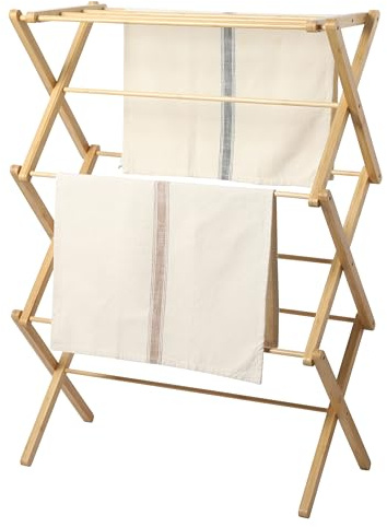 Gibson Home Riverrun Foldable Bamboo Drying Rack for Clothes, Towels, Blankets – 2-Tier Collapsible Laundry Drying Rack, Space-Saving Air Dry Stand for Indoor & Outdoor Use - Pre Assembled