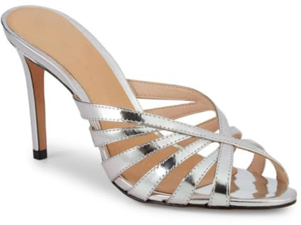 Zapatos Mule de Tacón Alto con Tiras para Mujer, Sandalias Sin Talón Trasero de Tacón Aguja Sexys Slip-On, Slides de Tacón Alto de Moda para Fiestas y Vacaciones,Plata,34 EU
