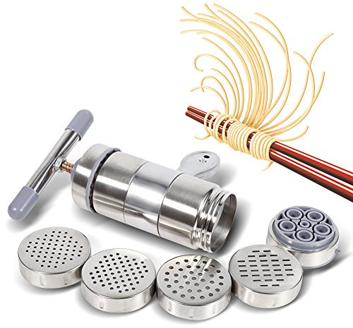 Pasta Noodle Maker, Portable Manual Operated Stainless Steel Pasta Maker Noodle Juicer Pressure Making Machine with 5