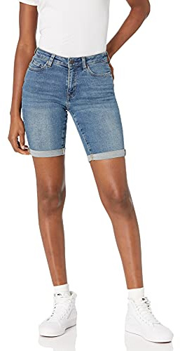 Amazon Essentials Women's Denim Mid-Rise Slim-Fit Bermuda Shorts with Pockets, Medium Wash, 12