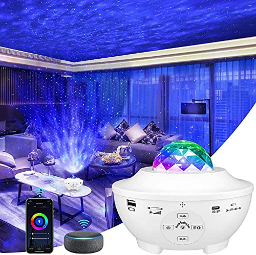 Proiettore Stella Soffitto, Luce Notturna Per Bambini Proiettore Cielo Stellato Luce Notturna A Led Con Lettore Musicale Bluetooth Wifi 360 °Rotante Illuminazione Luci Di Natale Regali Natale