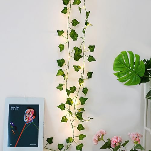 buywin Artificial Ivy Fairy String Lights, 2M 6.5ft Ivy Garland Vine Hanging Light Strings, Greenery Vine English Ivy Decor for Home Bedroom Office Window Wall(soft)