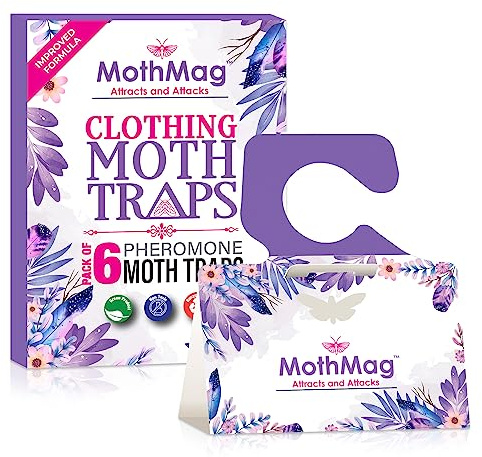 MothMag Moth Traps for Clothes, Closets, Fabrics, and Carpets, Clothing Moth Traps, Clothes Moth Traps, Closet Moth Traps, Moth Pheromone Traps, Extra-Strength Adhesive Glue Clothes Moth Trap, 6 Pack