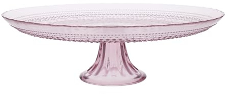 FORTESSA Jupiter Beaded Hobnail Glass Vintage Themed Collection, 13 Inch Vintage Cake Stand, Dishwasher-Safe, Glass Cake Stand, Pink