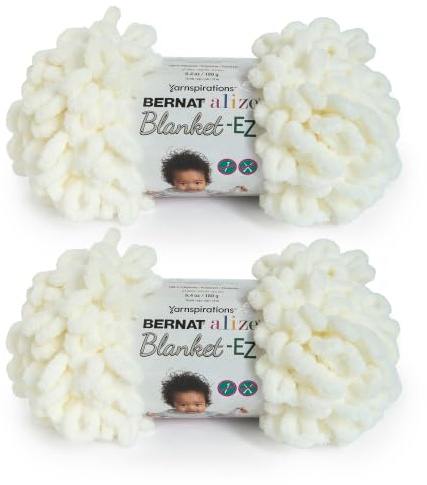 Bernat Alize Blanket-EZ Super Soft Looped Yarn for Beginners, Hand Knitting- No Needles or Hooks Needed, Cream, 2 Pack