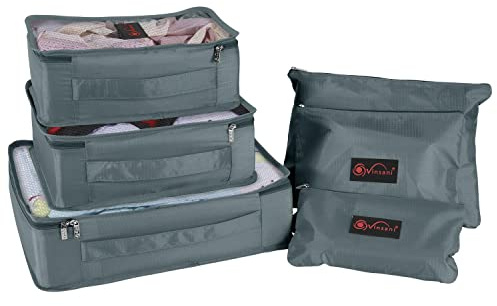 Vinsani Reseorganiserare packväskor uppsättning med 6 packkuber högtid resor nödvändigheter resväska bagage förvaringsväskor multianvändning kläder toalettartiklar handbagage kompressionsväskor – grå