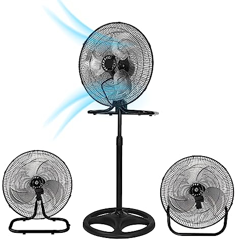 Wintem Ventilateur en acier 3 en 1 adaptable – idéal pour être utilisé comme ventilateur à plantaine, de table ou de mur – trois vitesses différentes pour un confort optimal à n'importe quel besoin