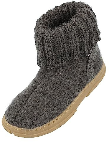 HAFLINGER Fidelius Toni - Zapatos de cabaña infantiles de lana con suela de goma y cuello, Antracita 04, 31 EU