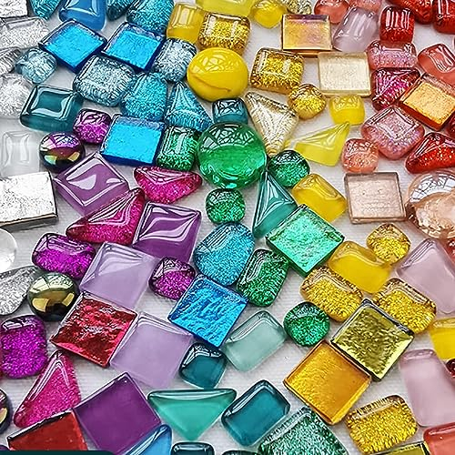 Bogoro Mosaiksteine zum Basteln, Bunt Mosaik Steine, Mosaik bastelset kinder erwachsene, Mosaikfliesen, Mosaic tiles, Mosaik basteln, Mini Glasnuggets, 200g (Gemischte Farbserie)
