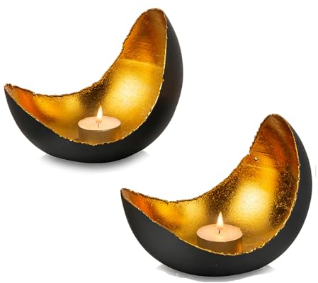 Teelichthalter Gold Kerzenständer Deko Wohnzimmer - Romadedi 2er Set Orientalische Metall Windlicht Mit Goldfolie Auskleidung Marokkanische für Tischdeko Home Zimmer Schlafzimmer Deco