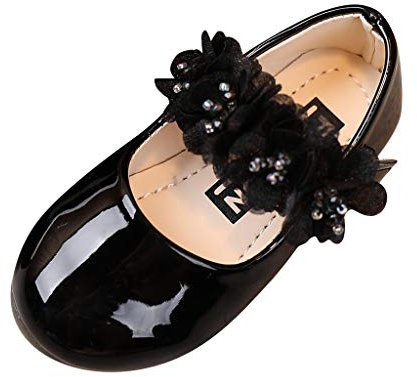 OBiQuzz Scarpe da principessa per bambini, scarpe da ballerina, eleganti scarpe da battesimo, antiscivolo, per feste, ballerine, scarpe primi passi, Nero , 21 EU