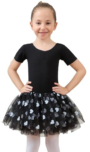 Tancefair Ballettklänningar för flickor Dans Bodysuit Tutu Kortärmad Dans Bodysuit med Tutu kjol