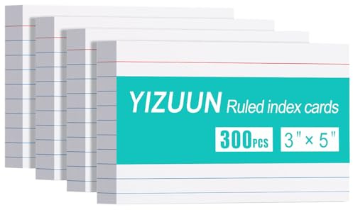 Index Cards 3x5, 300 Pack, Heavy Ruled Index Cards, Notecards 3x5 Lined, Flash Cards for Studying, Note Cards for Office, Home and School, White, 4 Packs of 75 Pack