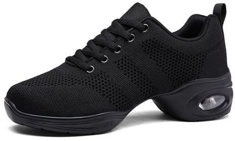 Chaussures D'Entraînement de Danse de Sport Chaussures de Danse de Pom-Pom Girl Femmes Filles À Lacets Semelle Fendue Baskets de Danse Baskets pour Gym Sport Aérobic Cheerleading (Noir Creux)