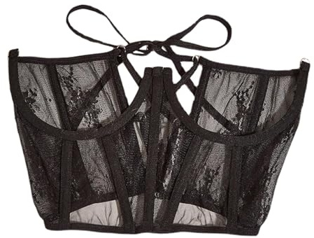 Harilla Cintura a corsetto in pizzo Cincher in vita sotto il seno, coppa aperta, cintura larga push up decorativa alla moda, nero