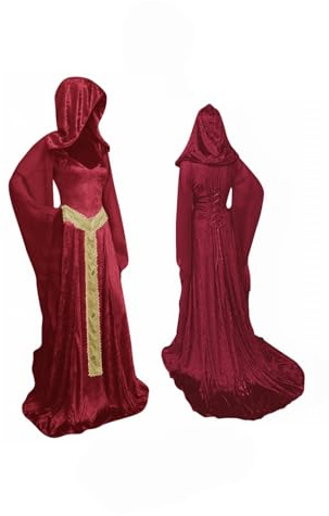 teobant Abito Medievale da Donna Rinascimentale, Costume da Strega Tradizionale, Abito da Cerimonia Vittoriano per Halloween, Carnevale, Taglia M, Rosso