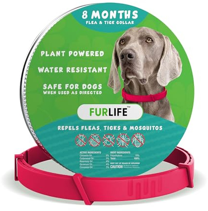 FurLife Flea and Tick Collar for Dogs – Waterproof Red Dog Collar, Pet Supplies for Tick and Flea Prevention for Dogs, Safe for All Breeds